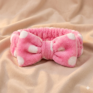 Soft Fur Bow Headband for Women | Polka Dot Makeup & Skincare Hair Band